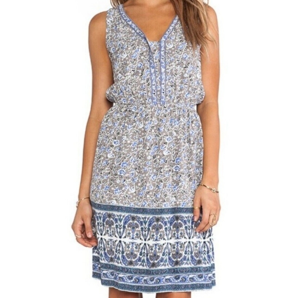 Rebecca Taylor Blue / Gray Indian Floral Print Dress 6